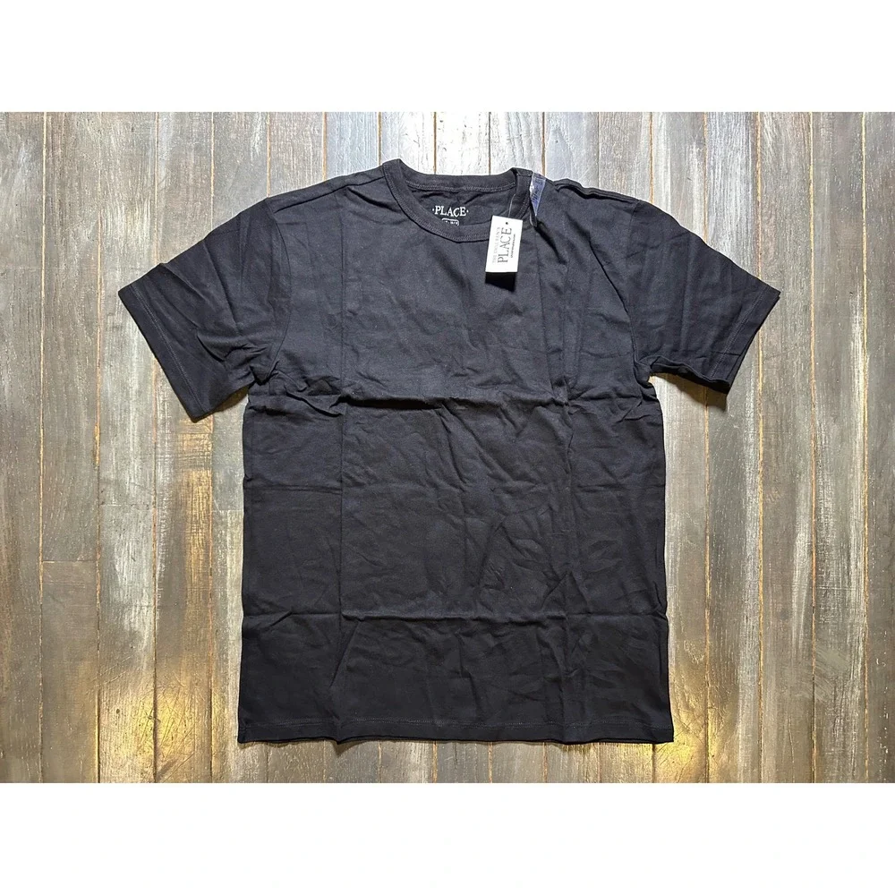 The Childrens Place Boys Black Short Sleeve Cotton Crewneck T-Shirt Size